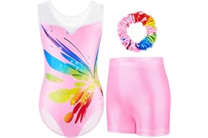 Boteria Gymnastics Leotards for Girls with Shorts Set, Long Sleeve/Sleeveless Dance Leotard Sparkle Dancewear for Kids 5-12 Years