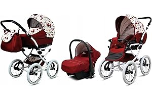 BabyLux® Bambini Passeggino Completo Set 3 in 1 - Margaret - incl. Navicella, Canna, Seggiolino Auto - Carrozzina Neonati Sistema Combinato - con Borsa fasciatoio, Copertura antipioggia ecc.