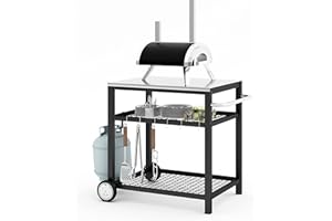 WEASHUME Chariot de barbecue, table à pizza avec 2 roulettes et 3 plateaux pour barbecue, chariot pour barbecue, chariot de service extérieur, chariot de jardin