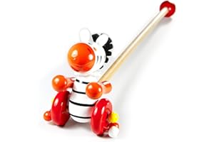 Mousehouse Gifts - Wooden Push Along Toy Zebra, Colourful Pull Along Walker for Baby Boys and Girls