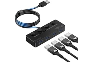 Aceele Hub USB 3.2 Gen 2, USB A Hub con Interruptores Individuales, 10Gbps Ladron Datos de Alimentación con 120cm Cable Largo para MacBook, Unidad Flash, Disco Duro, iMac, XPS, PC, Portátil y Más