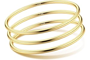 Morfetto Bracelet Acier Inoxydable Pour Femme Or 3mm D'épaisseur- Argent Fin Brillant Empilable Design Rond 14 Plaqué Or Jonc Bracelets