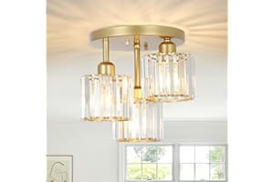 ‎RAYOFLY Rayofly Modern Kristall Kronleuchter, 3-flammig Kristall Deckenleuchte mit Glas Lampenschirm, Modern Deckenlampe Wohnzimmer, Glas Deckenleuchte für Schlafzimmer, Küche, Flur, Badezimmer, Matte Gold