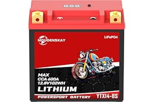 ‎MOUDENSKAY MOUDENSKAY Lithium Motorrad Batterie 12V Lithium YTX14-BS Powersports Batterie mit BMS und Anzeige 102WH 12.8V 8Ah MAX CCA600 LiFePO4 Motorrad Starterbatterien für Motorräder,ATV,UTV