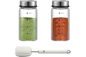 HONATRV 2 Barattoli Portaspezie Vetro 200ml Barattoli Spezie con Coperchi Rotanti con 4 Tipi di Fori per Spezie per Sale, Spezie o Erbe in Cucina o Grigliate All'aperto