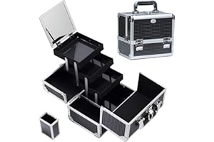 TAYQWIHEVA Maletin Maquillaje Estuche Maquillaje vacío con Espejo de Aluminio Beauty Case con portaescobillas multiestuche con Cerradura, Negro