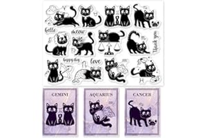 GLOBLELAND Timbri Trasparenti Zodiaco Gatto Nero Timbri Trasparenti Decorativi Gatto Nero Zodiaco 14.8x21 cm Timbri In Silicone per Realizzare Carte e Album di Foto Decorazioni e Scrapbooking
