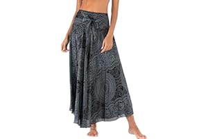 FEOYA Donna Gonna Lunga Elegante Abito a Vita Alta Estate Boemia Capestro Abito Spiaggia 2 in 1 Gonne da Mare