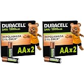 قلم Duracell AA ببطارية قابلة لإعادة الشحن (عبوة من 4 قطع)، 1300 مللي أمبير NiMH، دورة شحن 2000، مغلف مسبقًا