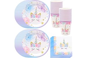 WSAMJIN 48 Stück Einhorn Party Set, 16 Gäste Einhorns Geburtstag Geschirr Kit Einhorn Partyzubehör Geburtstagsdeko Set für Kinder Geburtstagsparty Baby Shower Hochzeit (Unicorn)