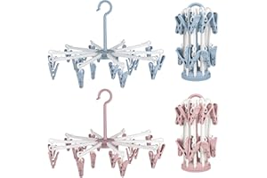 bssmmai 2 Stück Sockentrockner Hängend, Socken Trockner, Socken Aufhänger für Wäscheständer, Camping Sockenaufhänger mit 20 Clips für Socken Unterwäsche Kleine Kleidung (Rosa, Blau)