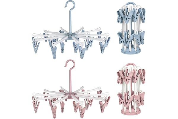 bssmmai 2 stycken hängande strumptork, strumptorkare, strumphängare för torkställ, camping strumphängare med 20 klämmor för strumpor underkläder små kläder (rosa