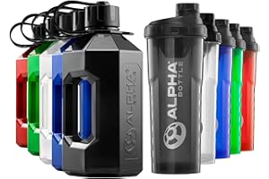 Alpha Designs Bouteille d'eau de 2 litres (2400 ml) + shaker de protéines (1 l) | Fumée