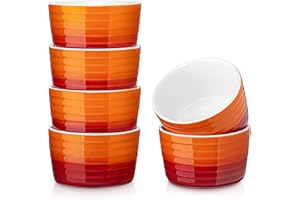 MALACASA, Serie RAMEKIN, 6 pezzi di ramequin rotondo, piccola ciotola da forno arancione, [10 x 10 x 6 cm 300 ml], arancione sfumato circolare