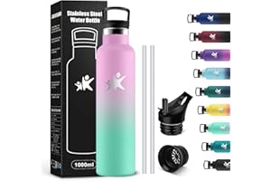 KollyKolla Borraccia Acciaio Inox 1 litro, Bottiglia Termica Senza BPA & Perdite, Borraccia Termica con Cannuccia, Riutilizzabile, per Ufficio, Sport, Ciclismo, Lavoro, Palestra, Gym, Corsa