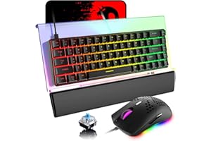 ZIYOU LANG 60% Teclado mecánico para Juegos con Cable+6400DPI LED Ratón para Juegos+Soporte acrílico para Teclado 366 Tipos de retroiluminación RGB + Reposamuñecas de Espuma viscoelástica + Alfombrilla de ratón