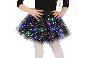 WISHSTAR Tüllrock Mädchen LED, Sterne Pailletten Tanzkleid, 30cm Dehnbaren Minirock Mit LED Lichter, kleine Mädchen Tütü Rock Ballettrock für Fasching Halloween Karneval, 3-8 Jahre Kinder Ballett Dress