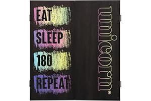 Unicorn Dartboard Cabinet | Maestro | Compact Square Case | Wipe-Clean Scoring Blackboard | Eat, Sleep, 180, Repeat Design