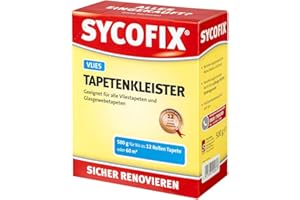 SYCOFIX Vliestapetenkleister 500 g, für 30 qm, hohe Anfangshaftung und Endklebkraft, zur Verklebung von Vliestapeten mit glatter und strukturierter Rückseite sowie von Glasgewebetapeten, farblos, Tapetenleim