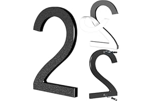 Yafimea Número de casa exterior 15 cm negro, Números para casa con instalación adhesiva o con tornillos, diseño moderno flotante 3D para pared o valla (2)