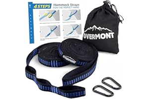 Overmont 2 Pack Hammock Straps with 18 Loops Maximum 500 kg Outdoor Camping Hammock Tree Accessories Yoga Swing Hanging Set Heavy Duty Extension Loop Suspension System With 2 Carabiner Hooks Blue