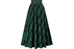 SCARLET DARKNESS Women's Renaissance Skirt Vintage Medieval Plaid Maxi Skirt Elastic High Waist A-Line Swing Skirt