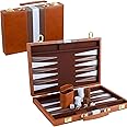 TOPTAN Backgammon Set 2 players Classic Backgammon Sets for Board Game with Premium Leather Case Portable and Travel Backgammon Set (Brown, 15inch)