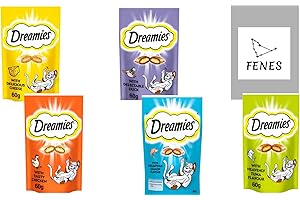 FENES GROUP FENES Bundle With Pack of 5 Dreamies Cat Treats, Tasty Snacks of Different flavours Like Delicious Chicken - Tasty Cheese - Heavenly Tuna – Delectable Duck – Scrumptious Salmon