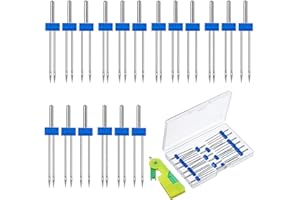 KUESN 18Pieces Sewing Machine Double Needle Twin Needles and Stretch Needles Automatic Needle Threader Accessories,3 Sizes Mixed 2.0/90 3.0/90 4.0/90