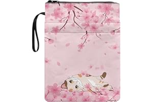 NETILGEN Buchhülle mit Pfirsichblütenkatze für Buchliebhaber, Geschenke, 29 x 22,1 cm, Reißverschluss, Buchschutz, Taschenbuch, Hardcover, Notizbuchhülle für Teenager, Erwachsene, Studenten