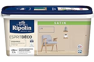 RIPOLIN - Peinture Intérieure Multi-Supports – Murs, Boiseries & Radiateurs – Ultra-Couvrante – Lessivable – Application Facile – Ecolabel - Satin - 2,5L - Lin