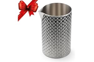 Kidia Mixing Glass Professionale Double Wall 621 ml in Acciaio Inox – Bicchiere da Miscelazione Cocktail con Pattern Geometrico Nero, Beccuccio Universale, Cofanetto in Legno per Affumicatura