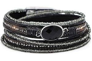 GLEAMART Multi-Layer Leather Bracelet Beads Wrap Cuff Bangle for Women