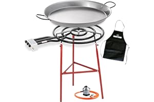 Bricolemar - Set paellera 600 mm + Kit (70 cm + supporto rinforzato + regolatore di gas + tubo omologato + grembiule nero)