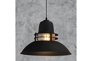 bamyum Lámpara Colgante Industrial, Lámpara de Salón 34 cm, Lámpara de Cocina de Metal, Lámpara Vintage para Dormitorio, Comedor, Pasillo, Lámpara Colgante Industrial, Iluminación de Techo Negro Mate
