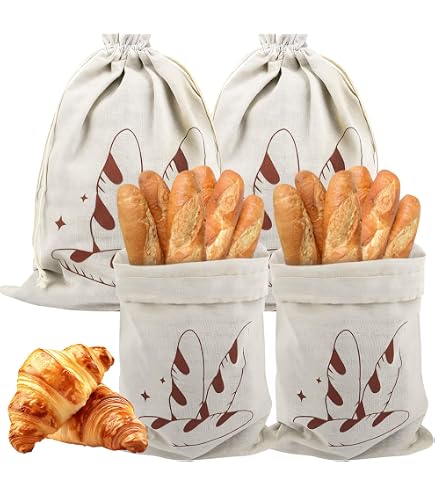 4 Brotbeutel Aus Leinen, 35x45 Cm Mit Kordelzug - Wiederverwendbare Frischhaltebeutel Für Brot, Obst & Gemüse
