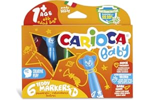 CARIOCA Baby Teddy Marker 1+ | Set Colori con Pennarelli Super Lavabili, Scatola Pennarelli per Bambini dai 12 Mesi, 6 Pezzi