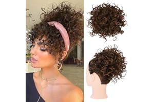 FDEETY Messy Bun Short Ponytail Hair Piece Drawstring Hair Extensions Curly Wavy Hair Puff Synthetic for Women Scrunchy Fake Hairpieces Accessories Scrunchies(Light Brown）