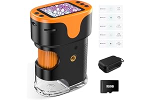 BEBANG Microscope Numérique avec Écran de Poche pour Enfants: Loupe Rechargeable Mini Bijoux Jouet Éducatif Scientifique STEM Cadeau de Noël Filles Garçons de 4 à 12 avec Carte 32G Coque EVA