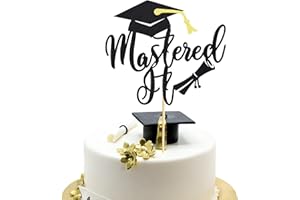 Arthsdite 1Pc Mastered It Cake Topper, College Grad, Class of 2024, Congratulations MBA Graduation Party Decorations Supplies - Black Glitter
