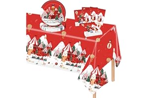 POPOYU 37Pcs Christmas Party Tableware Set Xmas Paper Plates 9 Inch Napkins Table Cloth,Nutcracker Red Merry Christmas Paper Dinnerware Set for Christmas Winter New Year Birthday Party Decorations