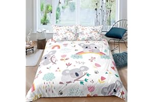 LOUSSIESD Set di biancheria da letto per bambini con koala, motivo arcobaleno con motivo con koala, per bambini, ragazzi e ragazze, con copripiumino colorato, per camera da letto, 2 pezzi, per letto singolo