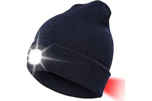 INHDBOX LED Mütze Kappe, Strickmütze mit USB Nachladbare Licht, Beleuchtung und blinkende Warnungs-Arten 8 LED, einfache Installation Vorne Hinten Scheinwerfer-Mütze, Unisex-Winterwärmer-Strickkappe