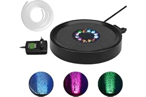 LEDGLE LED Bubble Aquarium, Beleuchtung Runde Aquarium Air Bubbler Licht, Lichtpumpe RGB Beleuchtung Aquariumbeleuchtung mit Auto 24 Farbwechsel LEDs, Stones Zubehör Dekoration Aquarium Pumpe
