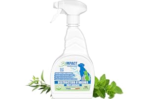 BIOIMPACT Antilukt för djur, 750ml, 93% naturlig, icke avvisande spray, anti kiss katt, hund, kanin, gnagare, alla ytor rengöring sängkläder mattan soffa parkett, kraftfull enzimatic spray