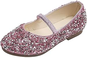 Rumity Mädchen Mary Jane Halbschuhe Prinzessin Paillette Ballerina mit Perlen Riemchen Klettverschluss Festliche Glitzer Schuhe Rot & Silber Mädchen Glitter Prinzessin