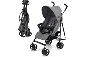 Kinderkraft TIK Silla de Paseo bebé, Carrito, Carro bebé, Carrito bebé, Posición reclinada, Plegable, Posición Tumbada, Ligero - 6,5kg, Material Impermeable, Gris, 1.0 Count