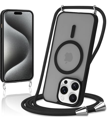 Beajew Magnetica Cover per iPhone 11 Pro Max con Cordino, Custodia iPhone 11 Pro Max con Tracolla, Antiurto Case 360°Metallo Ring Kickstand Litetettiva Auto, Cover con Laccio Silicone, Nero