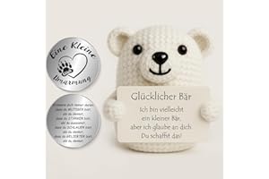 Tixlux Pocket Hug Glücklicher Bär, Kreative Strickwolle Bär Puppe und Kleine Umarmung Glücksbringer (Weiß), MutmacherGeschenk, Gute Besserung Geschenk, Einschulung Geschenk