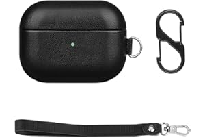 Haobobro Skórzane etui z odpinanym paskiem na rękę kompatybilne z Apple AirPods Pro 1 - Ręcznie wykonane etui na AirPods Pro z karabińczykiem/klipsem, ochronne etui AirPods Pro - czarne etui